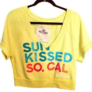 HOLLISTER YELLOW FRENCH TERRY CLOTH CROPPED V NECK SWEATSHIRT SZ S